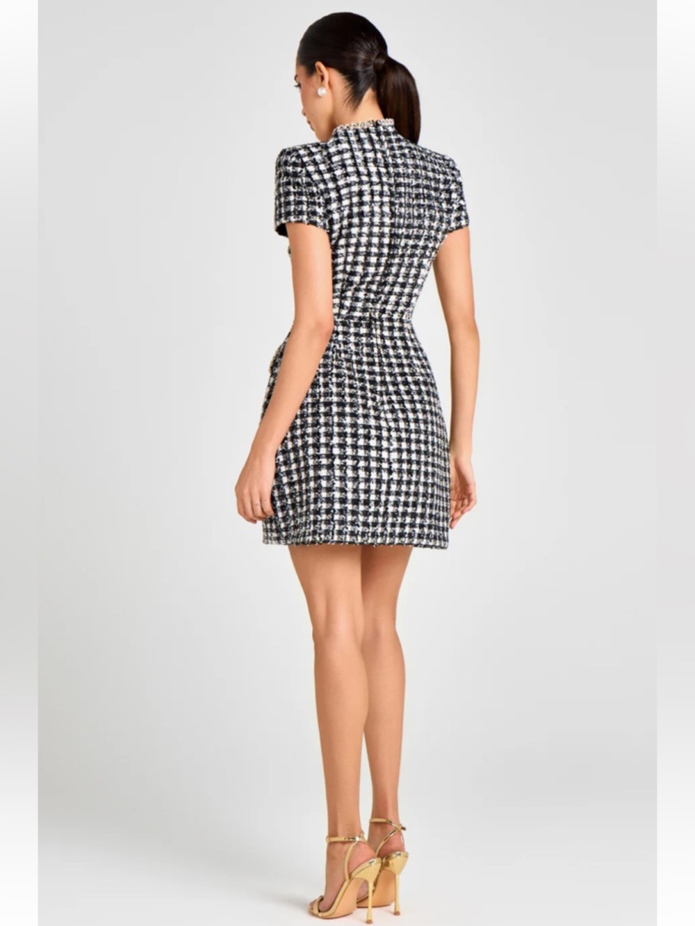 NADINE MERABI Black & White Houndstooth Mini Dress - Picture 3 of 7